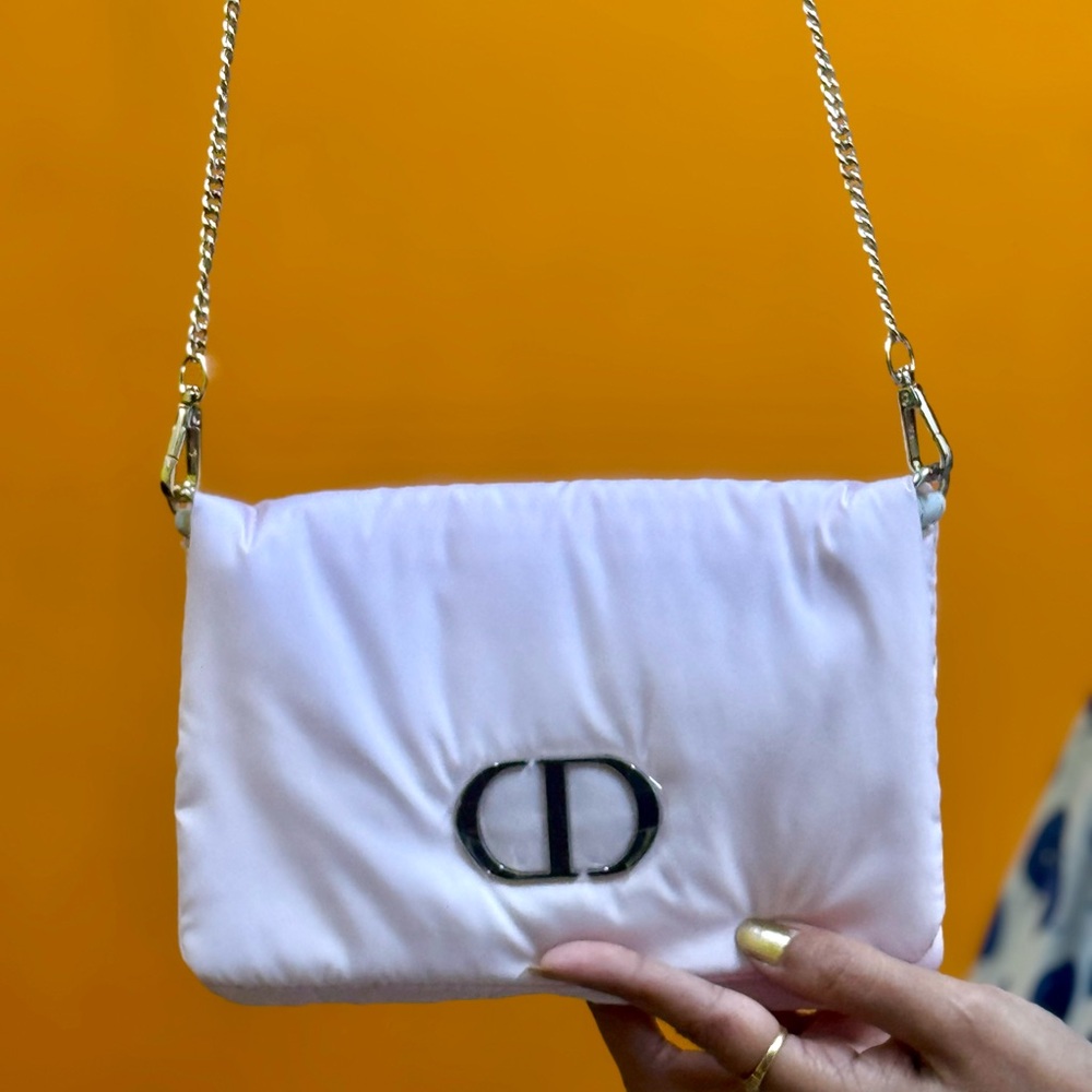 Dior Soft Pink Trousseau Sling Elegant Cosmetic Bag with attached silver chain - Picture 5 of 11